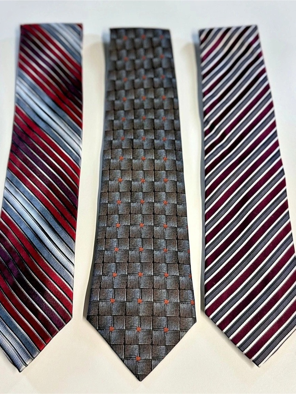Geoffrey Beene Men's Silk Striped Tie Set Red & Gray